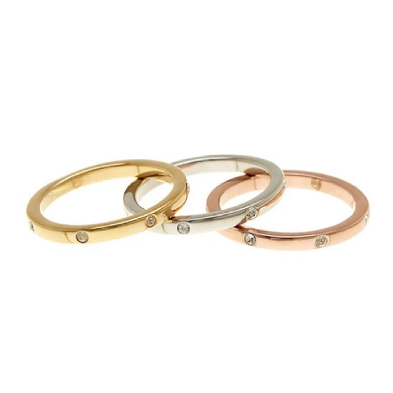 Minimalist rings with tiny diamond dot accents -Tri-Color Band Set