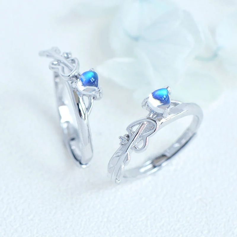 Rings with gothic-inspired skull motif details -Women's White Gold Plated Silver Blue Mooonstone Rings June Birthday Jewelry For Women