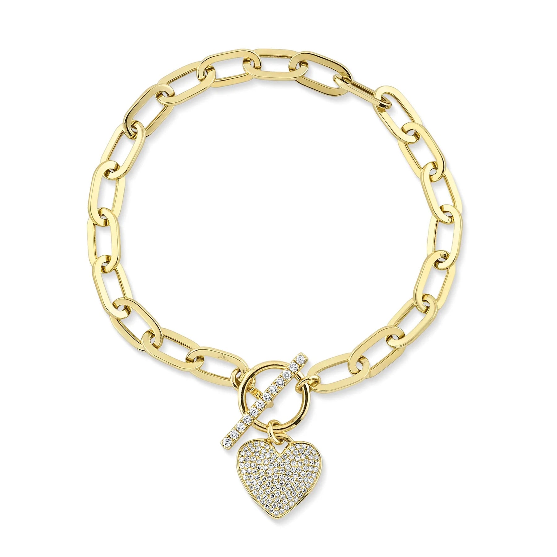 Gold bangle bracelets for women with a minimalist and sleek design-0.41ctw Diamond Paper Clip Link Pave Heart Bracelet