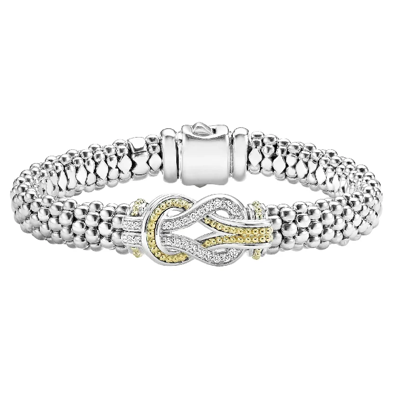 Chunky bangle bracelets with metallic finishes for a bold and statement-making look-Two Tone Knot Caviar Diamond Bracelet | 9mm (Size M)