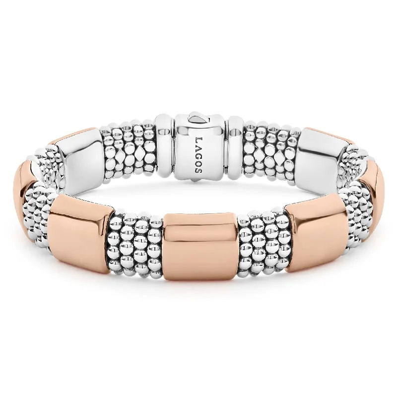 Best bangle bracelets with crystal inlays for a sparkling, glamorous appearance-Rose Gold Station Caviar Bracelet | 12mm (Size M)