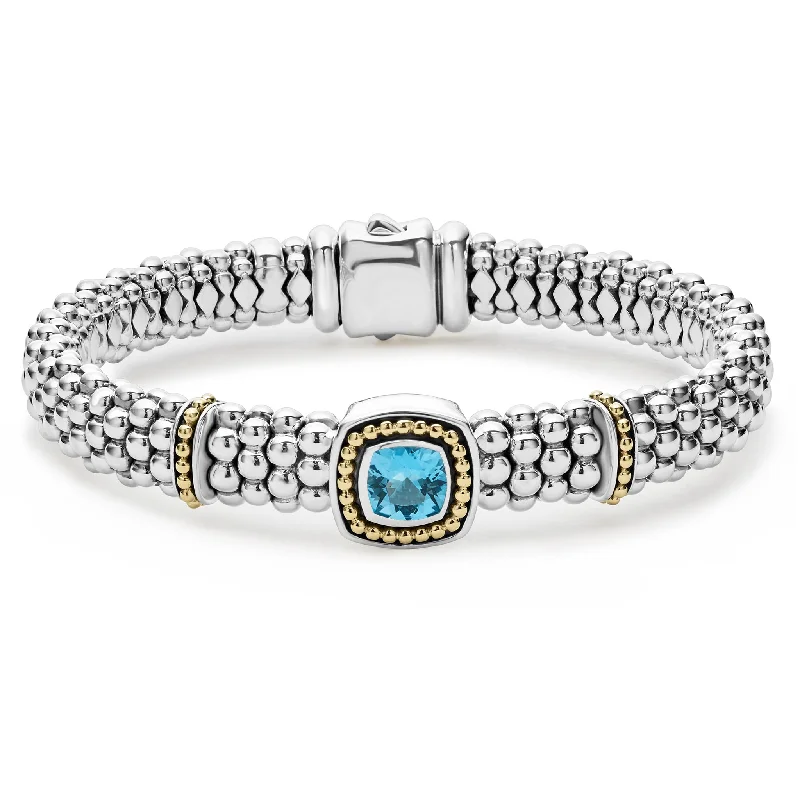 Colorful bangle bracelets with enamel details for a playful and youthful style-Swiss Blue Topaz Caviar Bracelet | 9mm (Size S+)