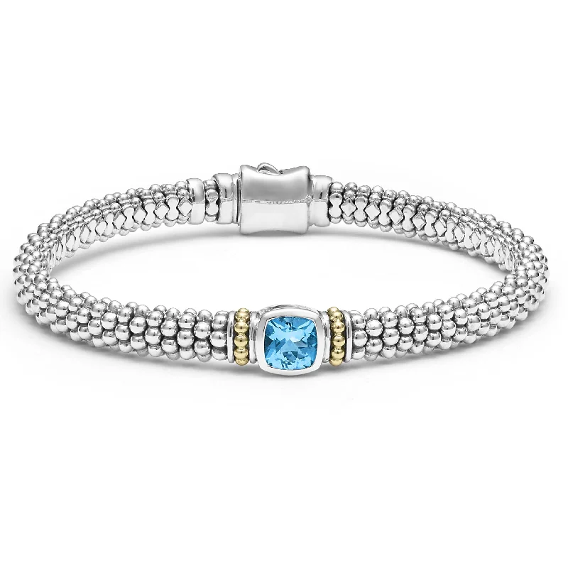 Best bangle bracelets for women with elegant gold designs for every occasion-Swiss Blue Topaz Caviar Bracelet | 6mm (Size M)