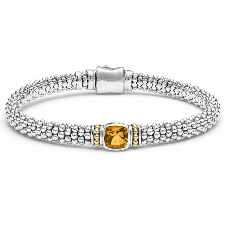 Best bangle bracelets with engraved initials for a personalized and meaningful gift-Citrine Caviar Bracelet | 6mm (Size M)