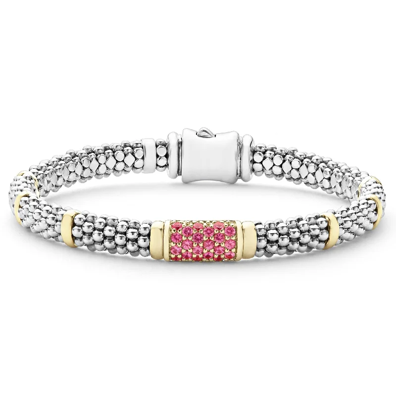 Elegant bangle bracelets with diamond-shaped stones for a sophisticated look-Pink Sapphire Caviar Bracelet | 6mm (Size M)