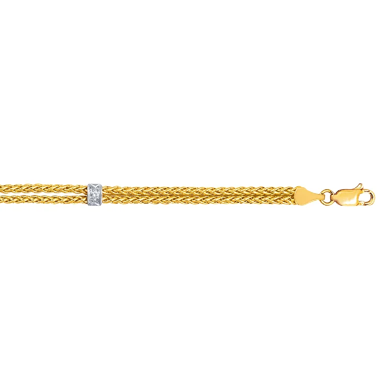 Best bangle bracelets with enamel floral patterns for a delicate and feminine touch-14K Gold .03ct Diamond Station Wheat Chain Bracelet