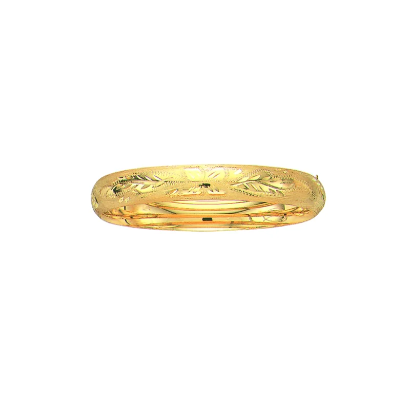 Best bangle bracelets with intricate filigree work for an artisanal, vintage vibe-14K Gold 10mm Floral Design Bangle