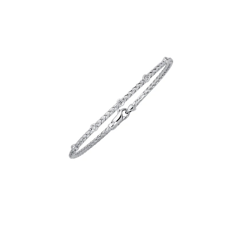 Best bangle bracelets with silver-plated finishes for an affordable and stylish accessory-14K Gold .15ct Diamond Station Woven Bangle