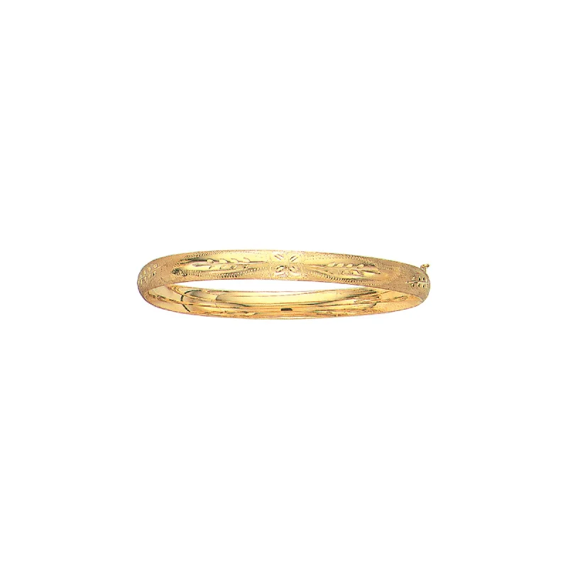 Simple bangle bracelets with open designs for a trendy and minimalist style-14K Gold 6mm Floral Design Bangle