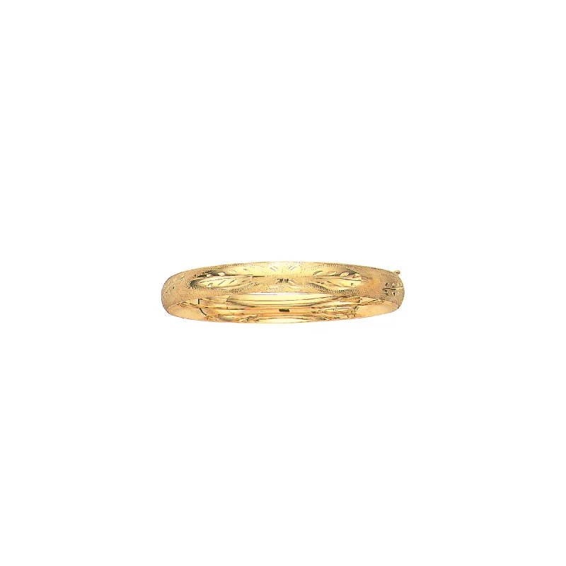 Sleek bangle bracelets with polished titanium for a modern and lightweight option-14K Gold 8mm Floral Design Bangle