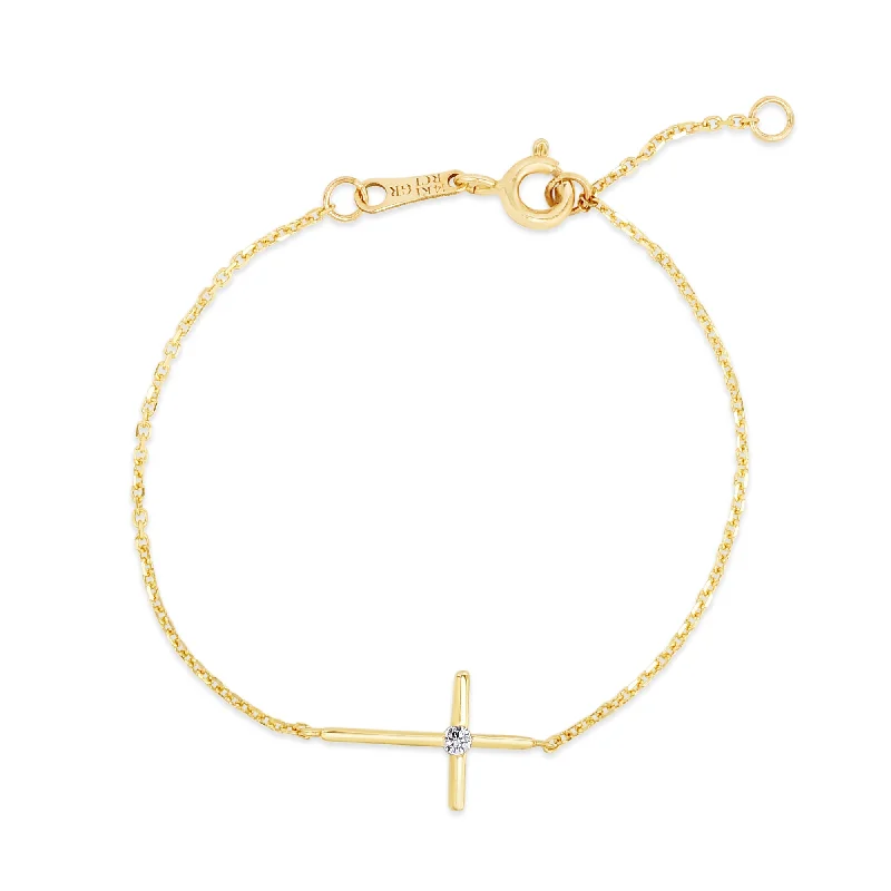 Chunky bangle bracelets with metallic finishes for a bold and statement-making look-14K Gold CZ Side Cross Bracelet