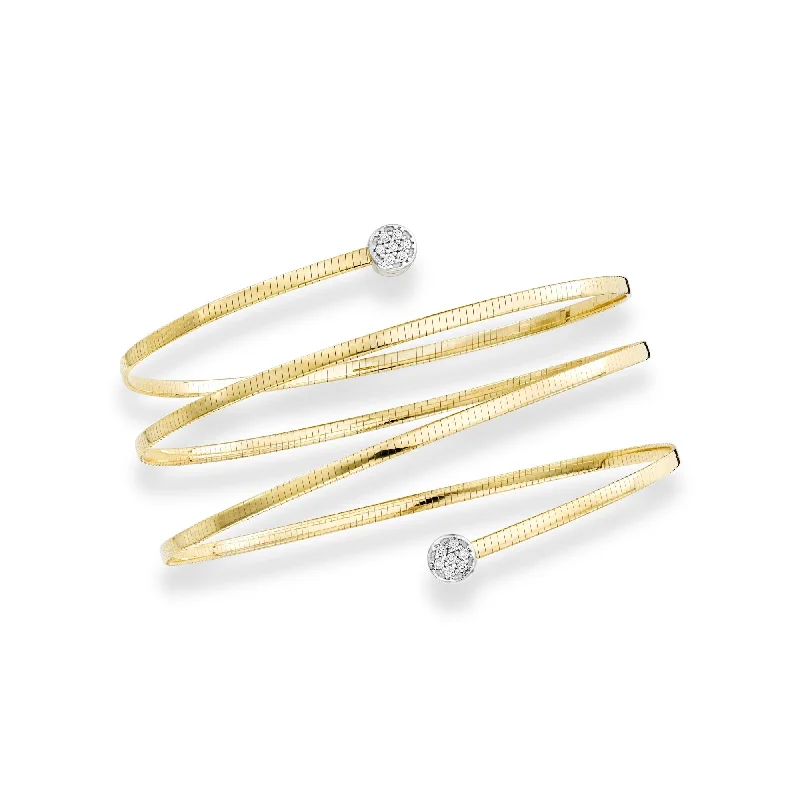 Simple gold bangle bracelets with smooth finishes for a classic and elegant style-14K Gold Diamond Omega Coil Wrap Bangle