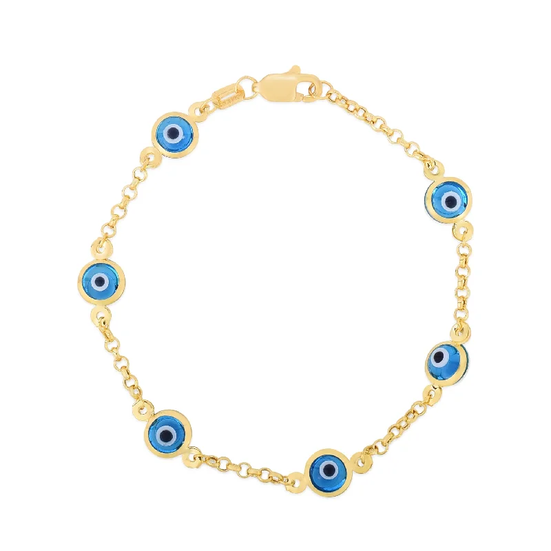 Lightweight bangle bracelets with subtle shimmer for an understated yet elegant look-14K Gold Evil Eye Bracelet