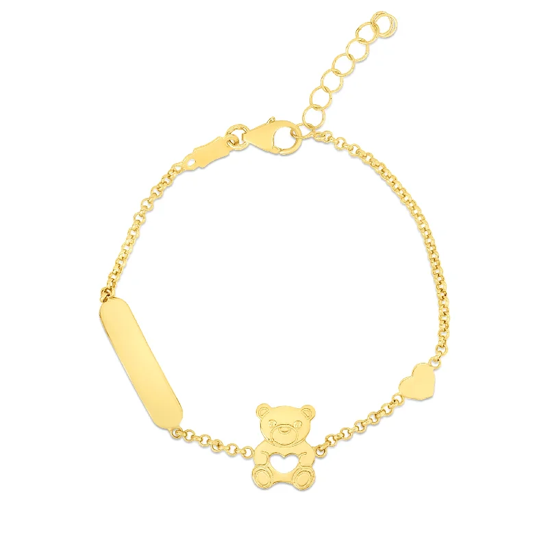 Best bangle bracelets with enamel floral patterns for a delicate and feminine touch-14K Gold Teddy Bear ID Bracelet