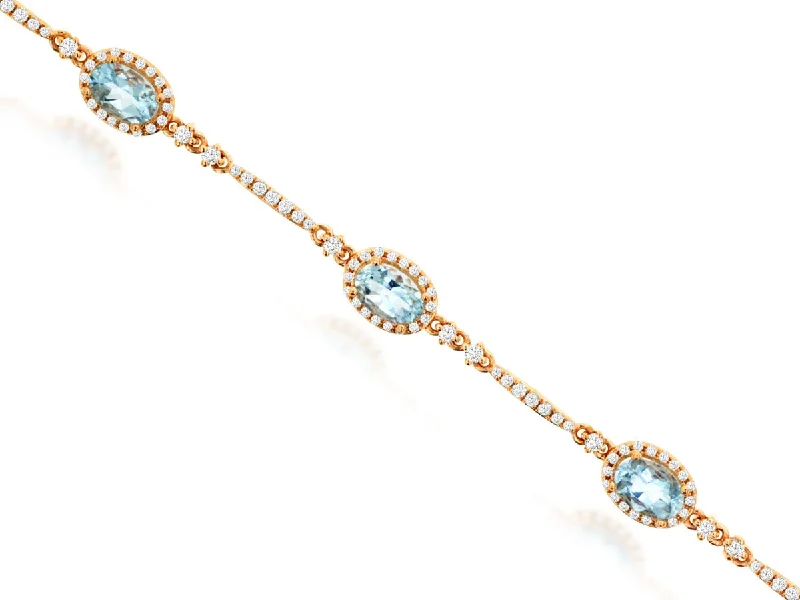 Sleek bangle bracelets with modern metallic finishes for a polished, chic design-14k Rose Gold 3cttw Aquamarine & .90cttw Diamond Bracelet