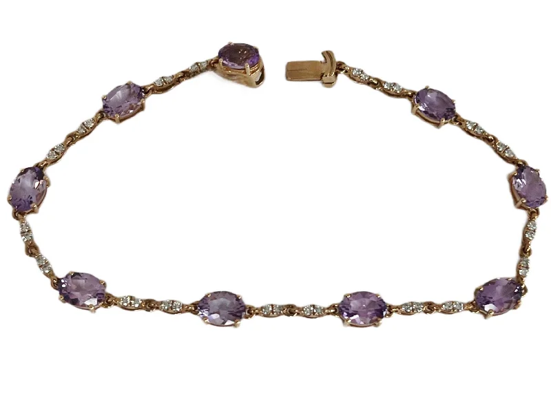 Best bangle bracelets with thin, delicate chains for an understated, sophisticated look-14k Rose Gold Pink Amethyst and .57cttw Diamond Bracelet