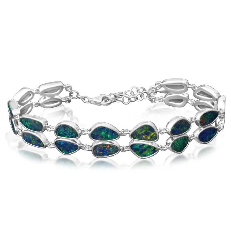 Bold bangle bracelets with mixed materials like wood, metal, and fabric-14K White Gold Australian Opal Doublet Bracelet