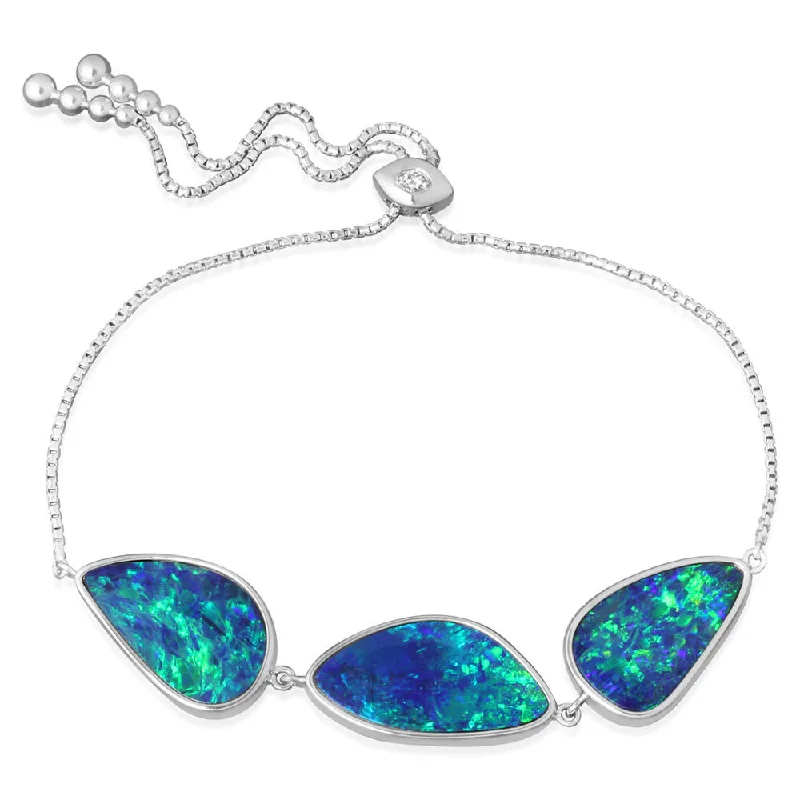 Bangle bracelets with open-ended designs for a modern and adjustable fit-14K White Gold Australian Opal Doublet/Diamond Bracelet