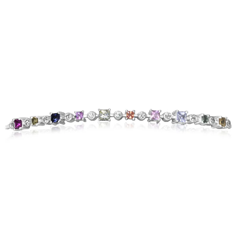 Best bangle bracelets with clear acrylic for a modern, transparent design-14K White Gold Rainbow Sapphire/Diamond Bracelet