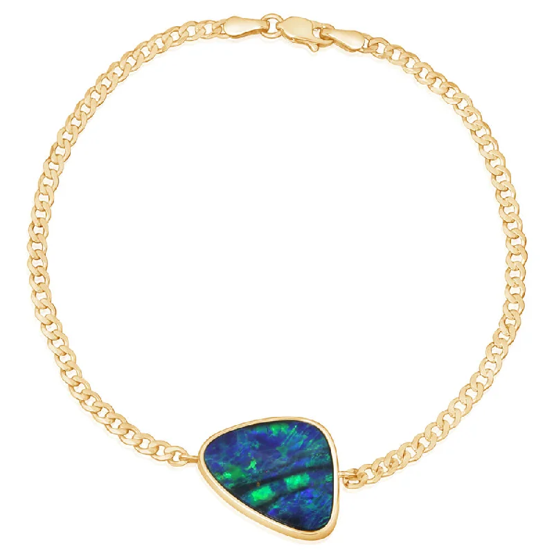 Elegant bangle bracelets with diamond-cut designs for added sparkle and elegance-14K Yellow Gold Australian Opal Doublet Bracelet