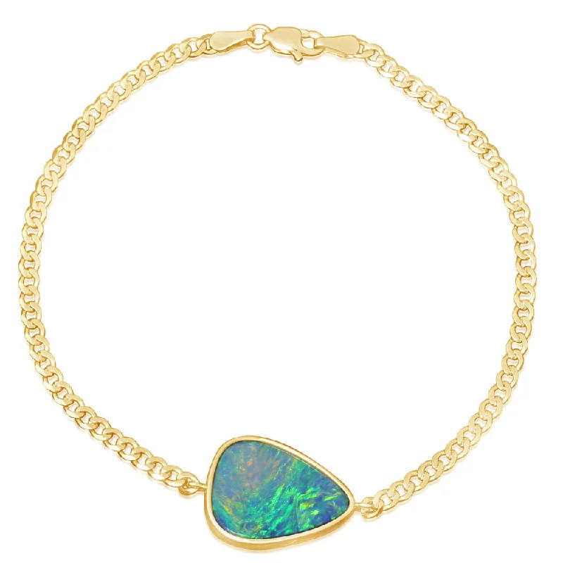 Best bangle bracelets with thin, delicate chains for an understated, sophisticated look-14K Yellow Gold Australian Opal Doublet Bracelet