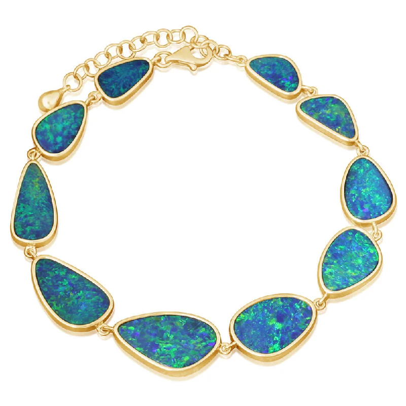 Best bangle bracelets with intricate filigree patterns for an elegant and detailed finish-14K Yellow Gold Australian Opal Doublet Bracelet