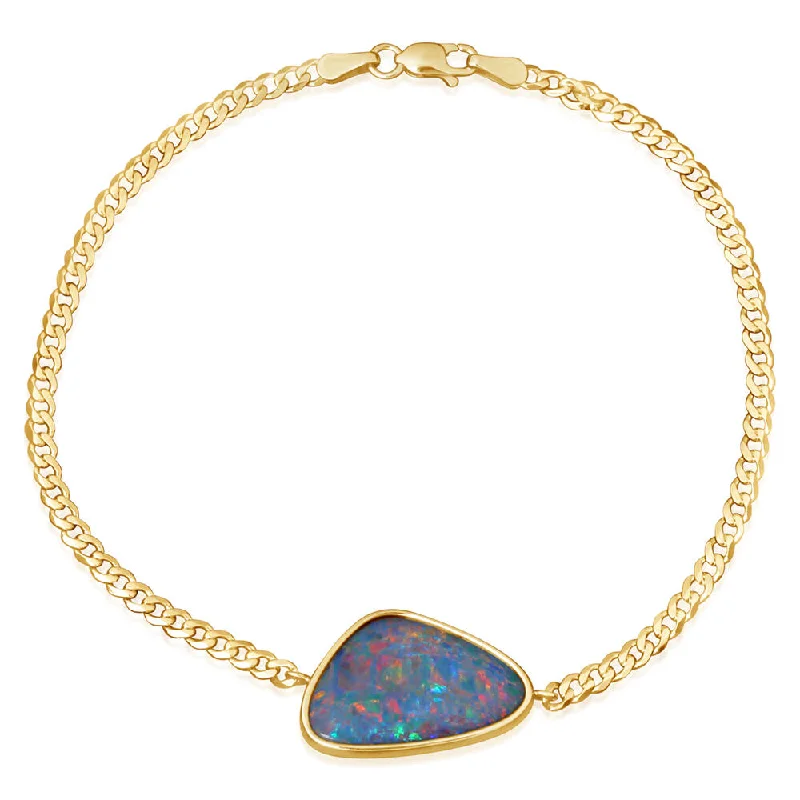 Best bangle bracelets with unique stone inlays for a one-of-a-kind accessory-14K Yellow Gold Australian Opal Doublet Bracelet