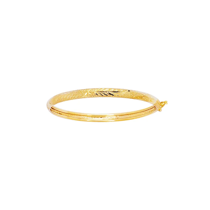 Bold bangle bracelets with textured finishes for a dynamic and modern style-14K Yellow Gold Filagree Pattern with Florentine Finish Childrens Bangle