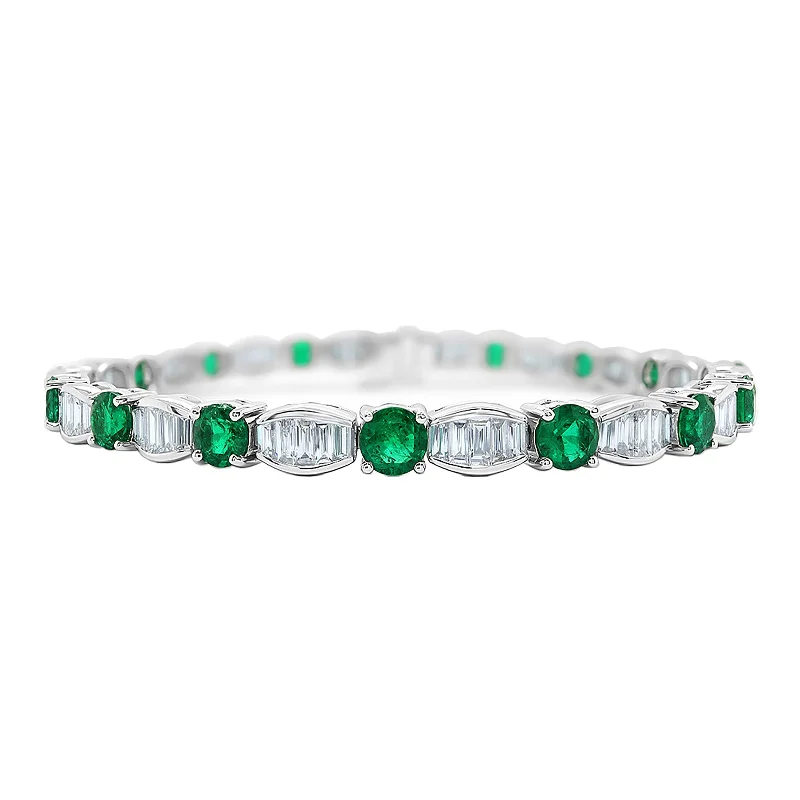 Best bangle bracelets with gemstone clusters for a bold and colorful statement piece-Emerald & Diamond Station Bracelet