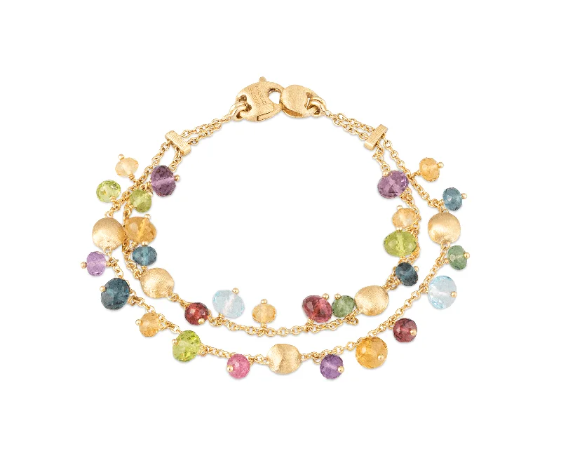 Best bangle bracelets with nature-inspired designs like leaves and flowers-Africa Collection 18k Yellow Gold Double Strand Mixed Gemstone Bracelet