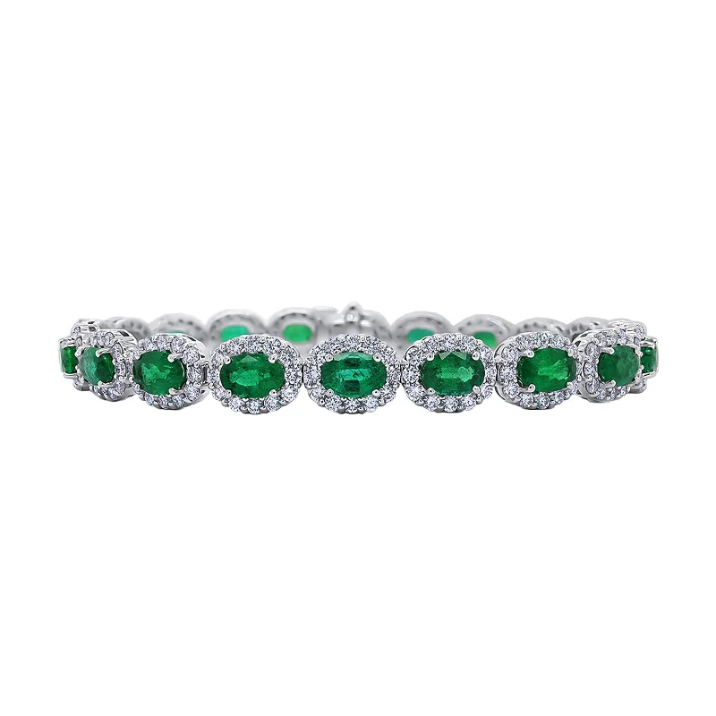 Simple gold bangle bracelets with smooth finishes for a classic and elegant style-Emerald & Diamond Halo Bracelet