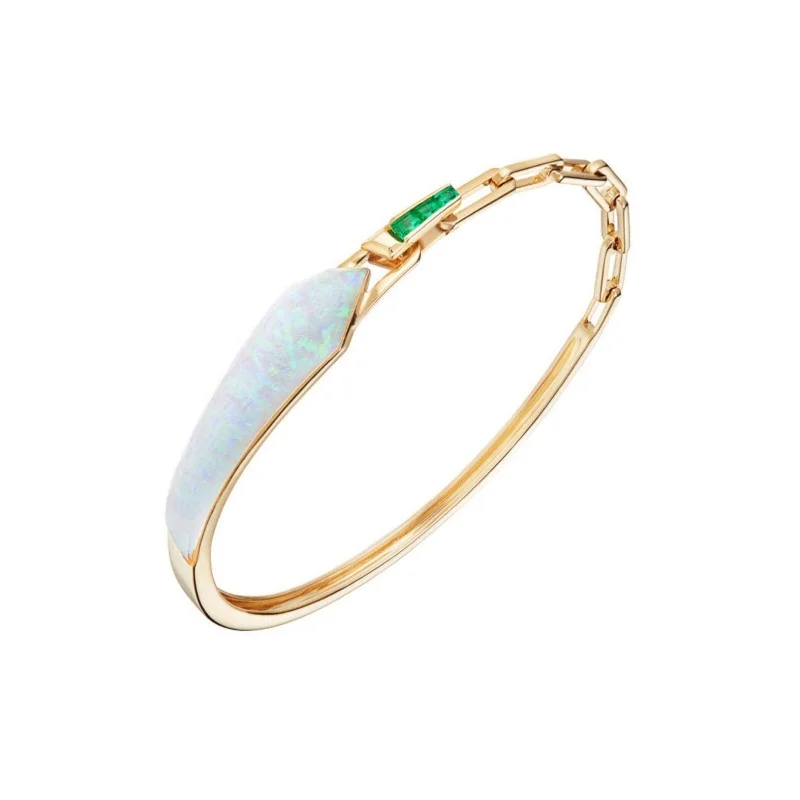 Best bangle bracelets with cubic zirconia inlays for affordable elegance and sparkle-Crystal Haze Shard Slimline Linked Bracelet in White Opalescent with Emeralds