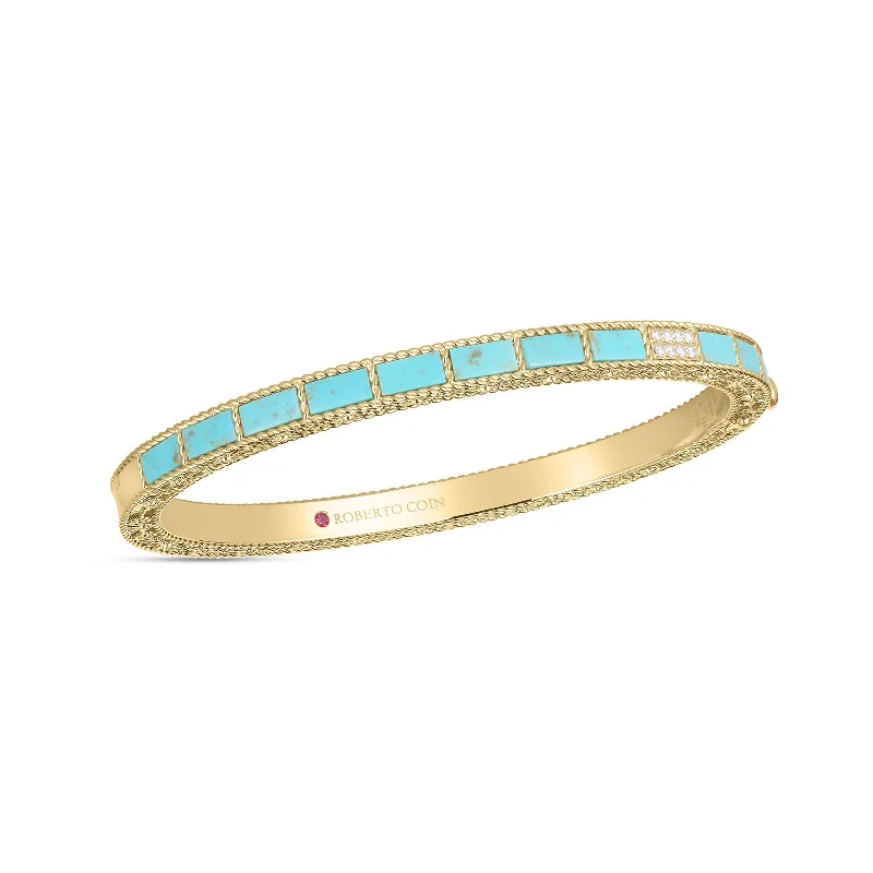 Best bangle bracelets with enamel floral patterns for a delicate and feminine touch-Mosaic Diamond Accent & Turquoise Bangle