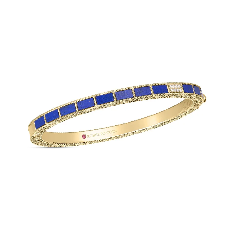 Stackable bangle bracelets with customizable charms for a personalized collection-Mosaic Diamond Accent & Lapis Lazuli Bangle