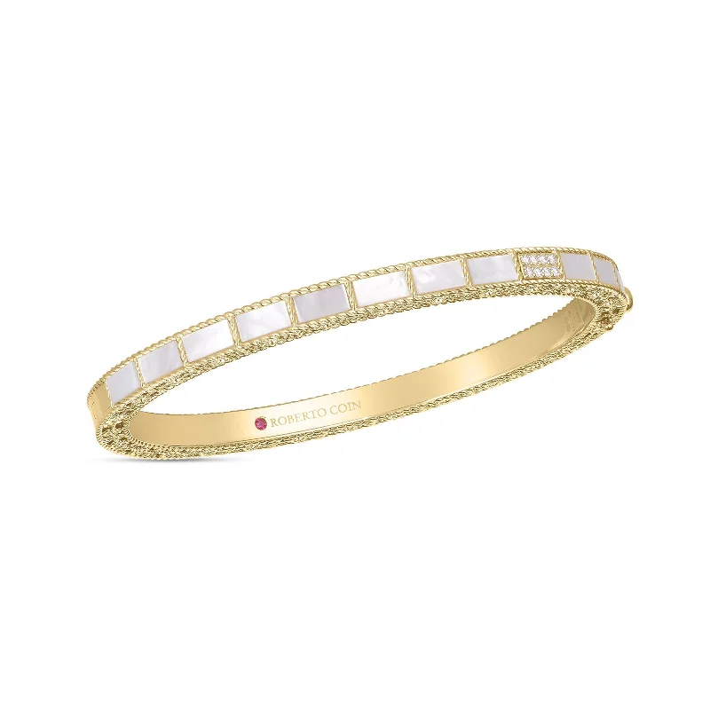 Bangle bracelets with enamel inlay designs for a colorful and eye-catching appearance-Mosaic Diamond Accent & Mother of Pearl Bangle