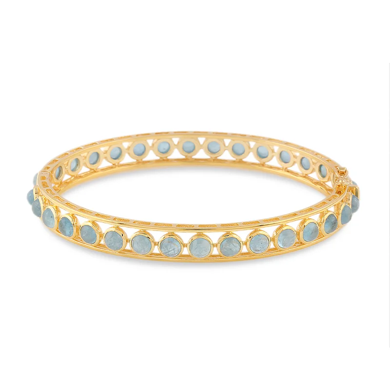 Simple bangle bracelets with open designs for a trendy and minimalist style-Gemstone Round Bangle In 18K Yellow Gold