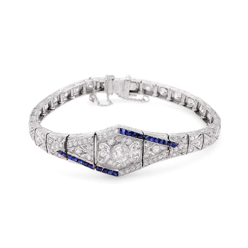 Best bangle bracelets with infinity symbols for a timeless and meaningful design-Art Deco Diamond Sapphire Platinum Bracelet