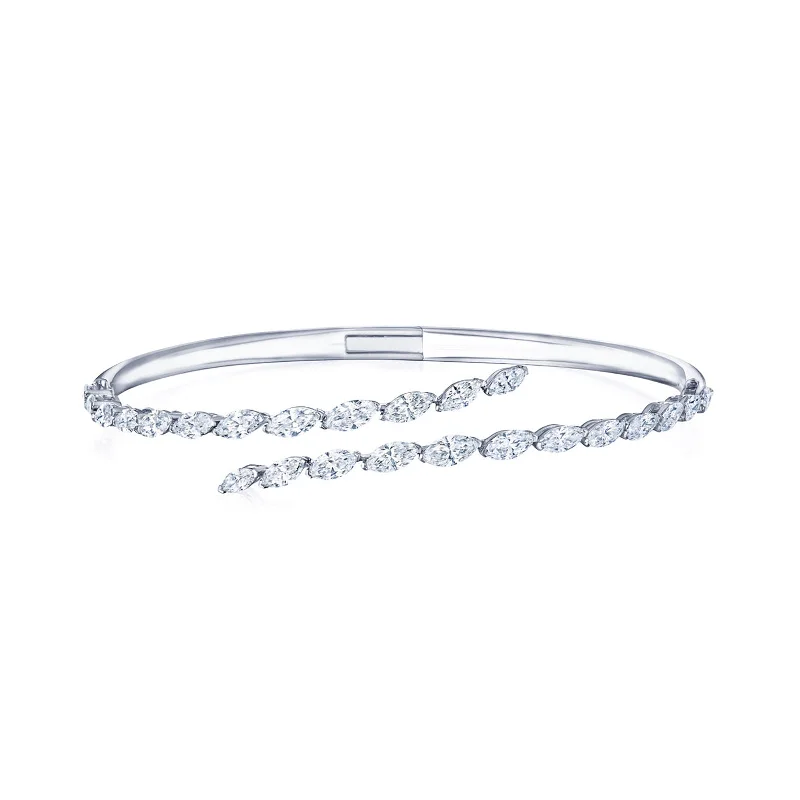 Best bangle bracelets with stacked designs for a trendy and fashionable look-Marquise Diamond Crossover Bangle