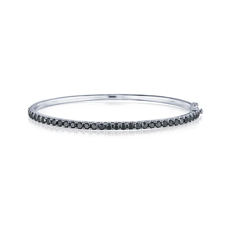 Minimalist bangle bracelets with a thin profile for a sleek and subtle appearance-Stackable Bangle with Black Diamonds