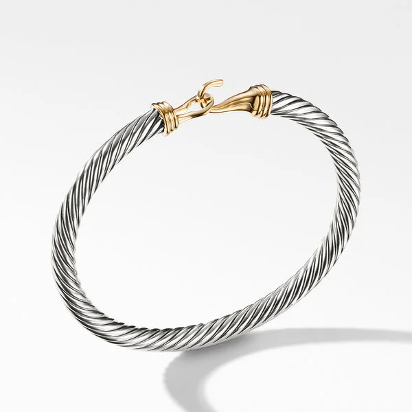 Sleek bangle bracelets with polished titanium for a modern and lightweight option-Buckle Bracelet in Sterling Silver with 14K Yellow Gold