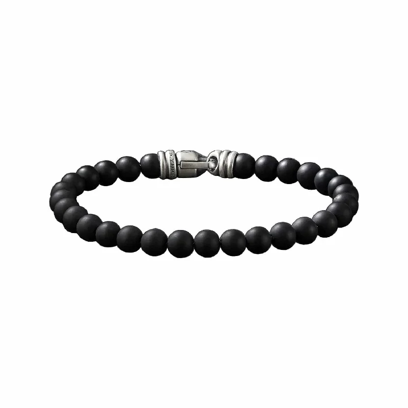 Chunky bangle bracelets with metallic finishes for a bold and statement-making look-Spiritual Bead Bracelet in Matte Black Onyx