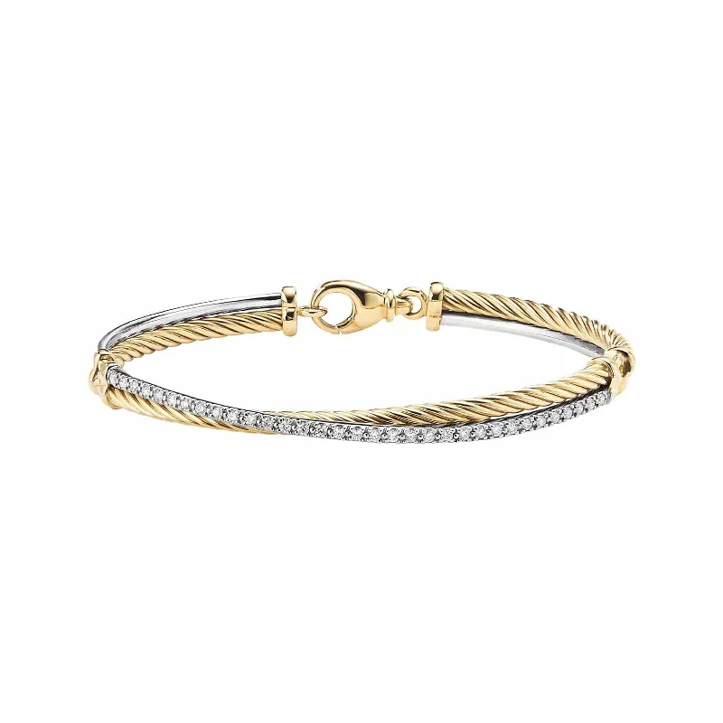 Vintage-inspired bangle bracelets with antique finishes for a retro, nostalgic style-DY Crossover Bracelet with Diamonds