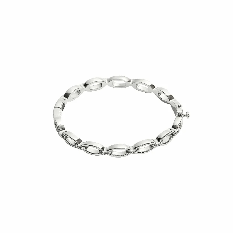 Best bangle bracelets with cubic zirconia for a dazzling and affordable alternative to diamonds-Open Chain Link Diamond Station Bangle Bracelet