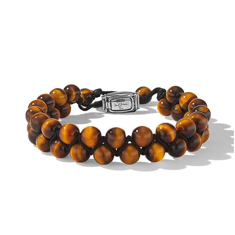 Best bangle bracelets with pastel-colored stones for a soft and delicate appearance-Woven Double Row Spiritual Bead Bracelet in Tiger's Eye