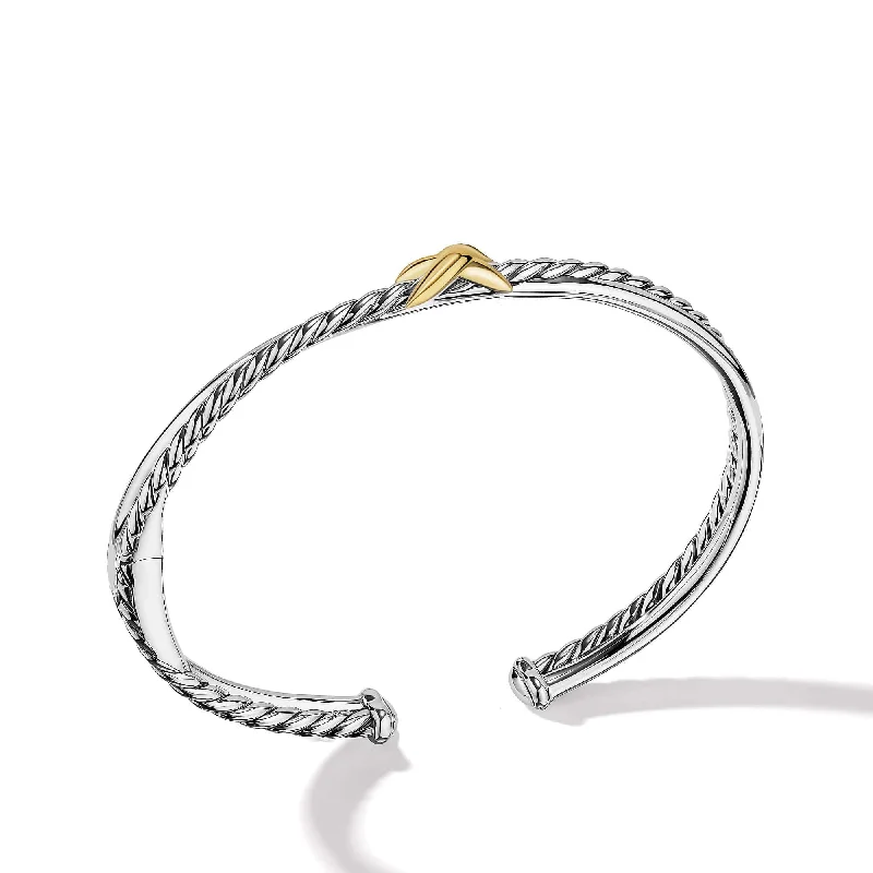 Best bangle bracelets with sapphire stones for an elegant and rich pop of color-Petite X Center Station Bracelet in Sterling Silver with 18K Yellow Gold