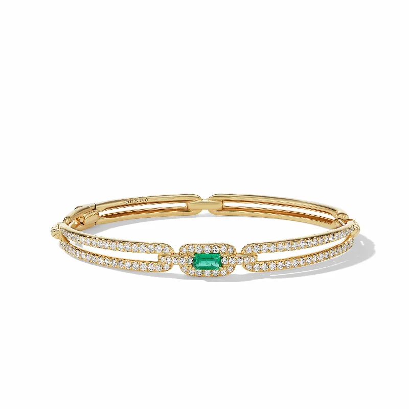 Bold bangle bracelets with textured finishes for a dynamic and modern style-Stax Single Link Stone Bracelet in 18K Yellow Gold with Emerald and Pave Diamonds