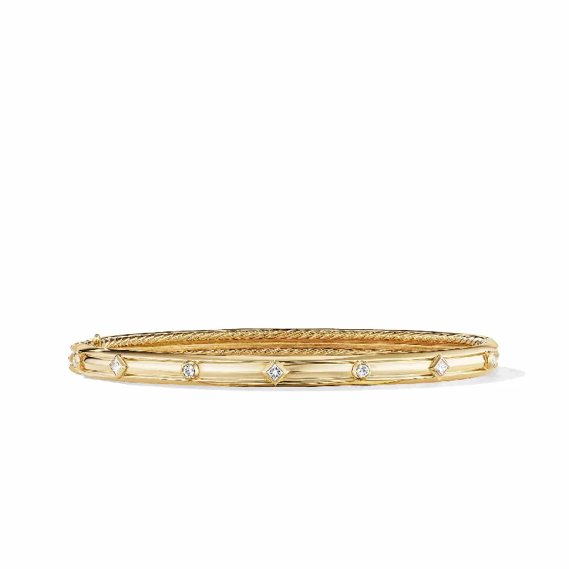 Minimalist bangle bracelets with a thin profile for a sleek and subtle appearance-Modern Renaissance Bracelet in 18K Yellow Gold with Diamonds