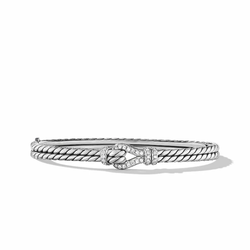 Bangle bracelets with polished marble inlays for a chic and trendy appearance-Thoroughbred Loop Bracelet in Sterling Silver with Pave Diamonds