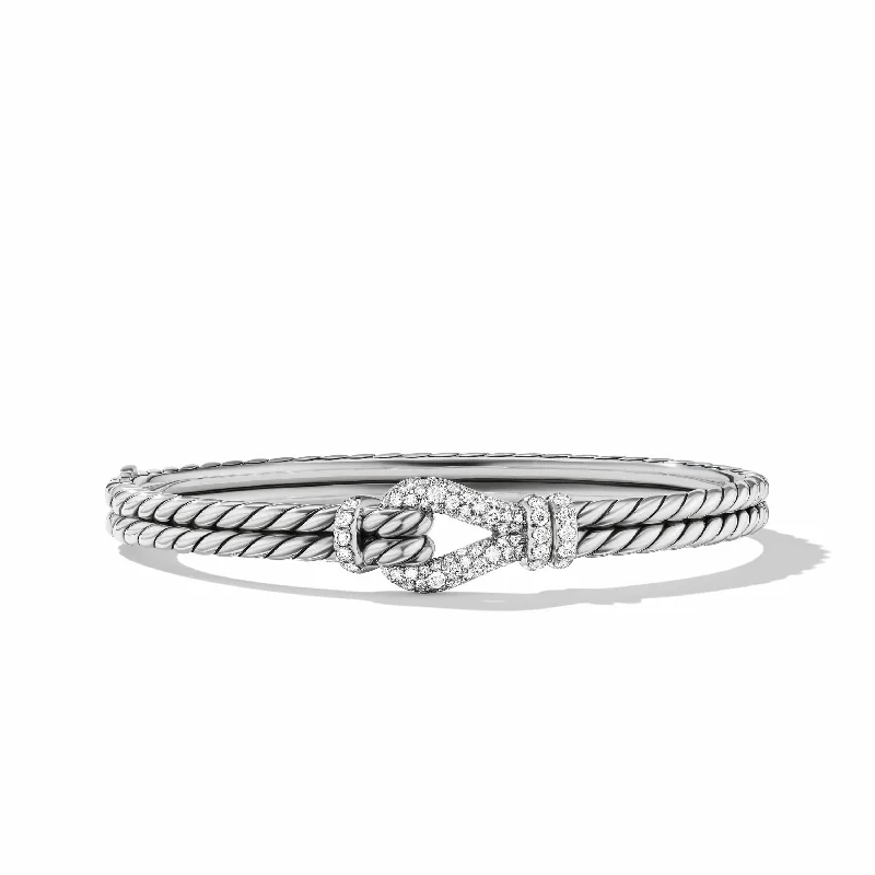 Wide metal bangle bracelets with engraved patterns for a luxurious and intricate look-Thoroughbred Loop Bracelet in Sterling Silver with Pave Diamonds