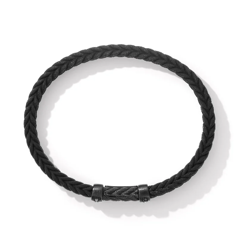 Wide metal bangle bracelets with engraved patterns for a luxurious and intricate look-Chevron Black Rubber Bracelet with Black Titanium and Pave Black Diamonds